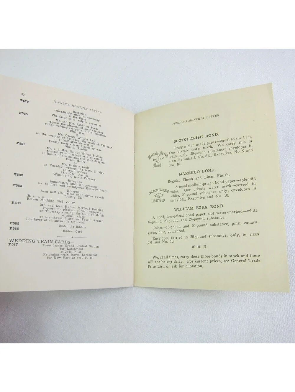 Jenner Co Steel & Copper Engraved Stationery Louisville KY Monthly Letter 1927